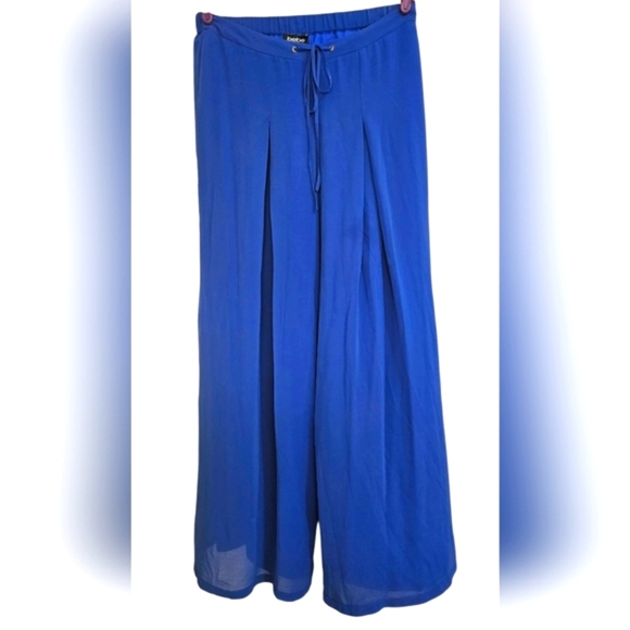 BEBE Layered Wide Leg Summer Trousers In Cobalt Blue. Size MED - Picture 2 of 12
